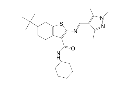 6-tert-butyl-N-cyclohexyl-2-{[(E)-(1,3,5-trimethyl-1H-pyrazol-4-yl)methylidene]amino}-4,5,6,7-tetrahydro-1-benzothiophene-3-carboxamide