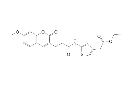 4-thiazoleacetic acid, 2-[[3-(7-methoxy-4-methyl-2-oxo-2H-1-benzopyran-3-yl)-1-oxopropyl]amino]-, ethyl ester