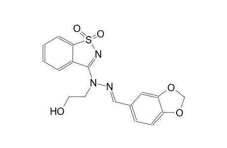 1,3-benzodioxole-5-carboxaldehyde, (1,1-dioxido-1,2-benzisothiazol-3-yl)(2-hydroxyethyl)hydrazone