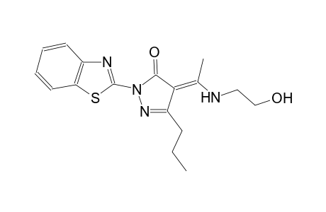 3H-pyrazol-3-one, 2-(2-benzothiazolyl)-2,4-dihydro-4-[1-[(2-hydroxyethyl)amino]ethylidene]-5-propyl-, (4E)-