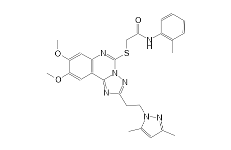 2-({2-[2-(3,5-dimethyl-1H-pyrazol-1-yl)ethyl]-8,9-dimethoxy[1,2,4]triazolo[1,5-c]quinazolin-5-yl}sulfanyl)-N-(2-methylphenyl)acetamide