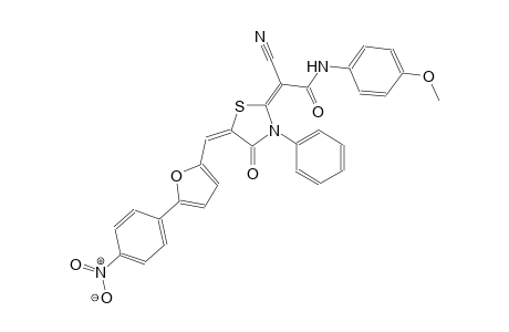 (2E)-2-cyano-N-(4-methoxyphenyl)-2-((5E)-5-{[5-(4-nitrophenyl)-2-furyl]methylene}-4-oxo-3-phenyl-1,3-thiazolidin-2-ylidene)ethanamide
