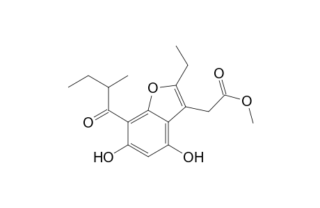 3-Benzofuranacetic acid, 2-ethyl-4,6-dihydroxy-7-(2-methyl-1-oxobutyl)-, methyl ester