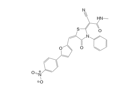 (2E)-2-cyano-N-methyl-2-((5E)-5-{[5-(4-nitrophenyl)-2-furyl]methylene}-4-oxo-3-phenyl-1,3-thiazolidin-2-ylidene)ethanamide