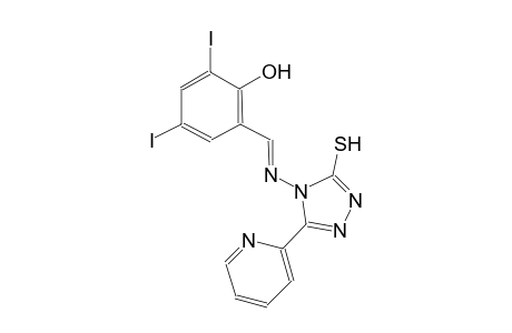 2,4-diiodo-6-((E)-{[3-(2-pyridinyl)-5-sulfanyl-4H-1,2,4-triazol-4-yl]imino}methyl)phenol