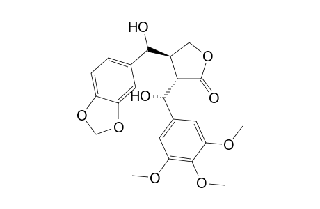 (-)-(3S,4R,5R)-3-(3",4",5"-Trimethoxy-.alpha.-hydroxybenzyl)-4-(3',4'-methylenedioxy-.alpha.-hydroxybenzyl)butyroactone