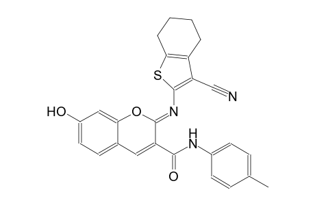 (2Z)-2-[(3-cyano-4,5,6,7-tetrahydro-1-benzothien-2-yl)imino]-7-hydroxy-N-(4-methylphenyl)-2H-chromene-3-carboxamide