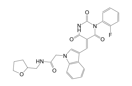 2-{3-[(E)-(1-(2-fluorophenyl)-2,4,6-trioxotetrahydro-5(2H)-pyrimidinylidene)methyl]-1H-indol-1-yl}-N-(tetrahydro-2-furanylmethyl)acetamide