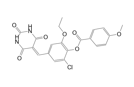 2-chloro-6-ethoxy-4-[(2,4,6-trioxotetrahydro-5(2H)-pyrimidinylidene)methyl]phenyl 4-methoxybenzoate