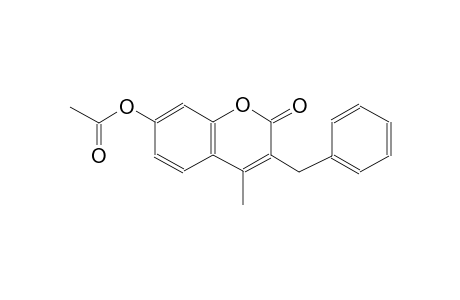 2H-1-benzopyran-2-one, 7-(acetyloxy)-4-methyl-3-(phenylmethyl)-