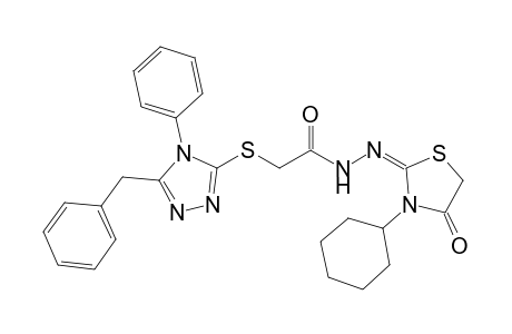 (5-Benzyl-4-phenyl-4H-[1,2,4]triazol-3-ylsulfanyl)-aceticacid[3-cyclohexyl-4-oxo-thiazolidin-(2E)-ylidene]-hydrazide