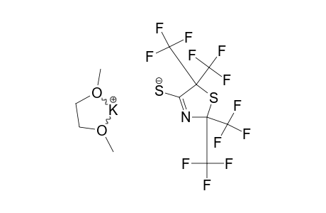 2,5-DIHYDRO-4-MERCAPTO-2,2,5,5-TETRAKIS-(TRIFLUOROMETHYL)-THIAZOLE-POTASSIUM-DIMETHOXYETHANE-SOLVATE