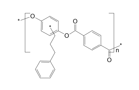 Aromatic polyester with phenyltrimethylene side groups