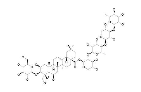 SIDEROSXYLOSIDE-A;#1;3-O-BETA-D-GLUCOPYRANOSYL-28-O-[ALPHA-L-RHAMNOPYRANOSYL-(1->3)-BETA-D-XYLOPYRANOSYL-(1->4)-ALPHA-L-RHAMNOPYRANOSYL-(1->2)-BETA-D-XYLOPYRAN