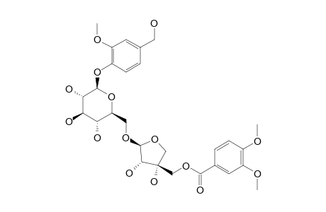4-HYDROXYMETHYL-2-METHOXYPHENYL-1-O-BETA-D-[5-O-(3,4-DIMETHOXYBENZOYL)]-APIOFURANOSYL-(1->6)-BETA-D-GLUCOPYRANOSIDE