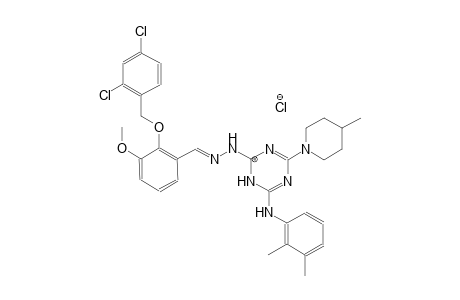 2-(2-((2,4-dichlorobenzyl)oxy)-3-methoxybenzylidene)-1-(6-((2,3-dimethylphenyl)amino)-4-(4-methylpiperidin-1-yl)-1,3,5-triazin-2(1H)-ylidene)hydrazin-1-ium chloride