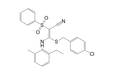 2-propenenitrile, 3-[[(4-chlorophenyl)methyl]thio]-3-[(2-ethyl-6-methylphenyl)amino]-2-(phenylsulfonyl)-, (2E)-