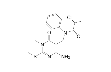 N-{[4-Amino-1-methyl-2-(methylthio)-6-oxo-1,6-dihydropyrimidin-5-yl]methyl}-2-chloro-N-phenylpropanamide