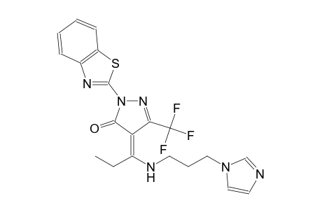 (4E)-2-(1,3-benzothiazol-2-yl)-4-(1-{[3-(1H-imidazol-1-yl)propyl]amino}propylidene)-5-(trifluoromethyl)-2,4-dihydro-3H-pyrazol-3-one