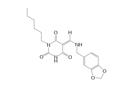 (5E)-5-{[(1,3-benzodioxol-5-ylmethyl)amino]methylene}-1-hexyl-2,4,6(1H,3H,5H)-pyrimidinetrione