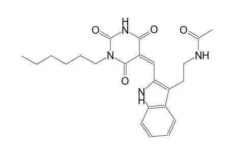 N-(2-{2-[(Z)-(1-hexyl-2,4,6-trioxotetrahydro-5(2H)-pyrimidinylidene)methyl]-1H-indol-3-yl}ethyl)acetamide