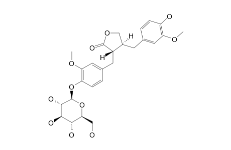 STYRAXLIGNOLIDE-E;(2S,3S)-2-ALPHA-(4''-HYDROXY-3''-METHOXYBENZYL)-3-BETA-(4'-HYDROXY-3'-METHOXYBENZYL)-GAMMA-BUTYROLACTONE-4''-O-(BETA-D-GLUCOPYRAN