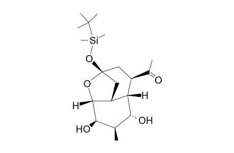 (+-)-(1R*,3R*4R*,5S*,6R*,7R*,8R*,9R*)-3-Acetyl-1-(t-butyldimethylsiloxy)-6-methyl-11-oxatricyclo[6.2.1.0(4,9)]undecan-5,7-diol