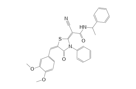 (2E)-2-cyano-2-[(5E)-5-(3,4-dimethoxybenzylidene)-4-oxo-3-phenyl-1,3-thiazolidin-2-ylidene]-N-(1-phenylethyl)ethanamide