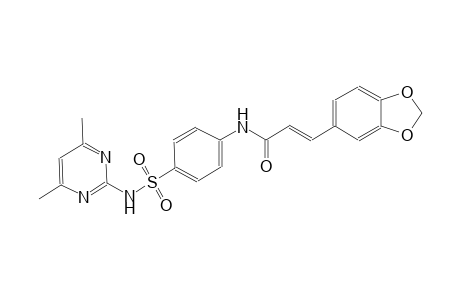 (2E)-3-(1,3-benzodioxol-5-yl)-N-(4-{[(4,6-dimethyl-2-pyrimidinyl)amino]sulfonyl}phenyl)-2-propenamide