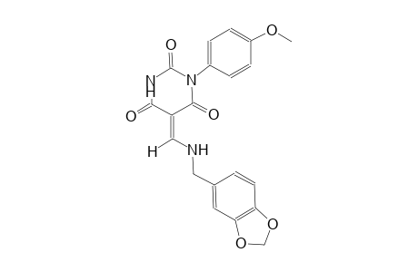 (5Z)-5-{[(1,3-benzodioxol-5-ylmethyl)amino]methylene}-1-(4-methoxyphenyl)-2,4,6(1H,3H,5H)-pyrimidinetrione