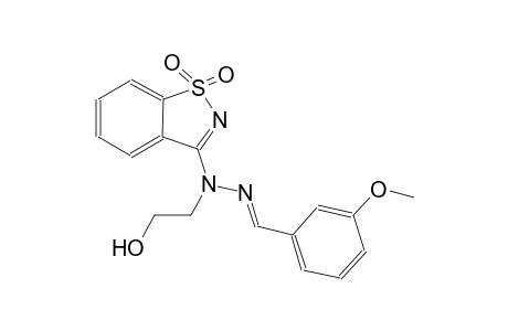 benzaldehyde, 3-methoxy-, (1,1-dioxido-1,2-benzisothiazol-3-yl)(2-hydroxyethyl)hydrazone