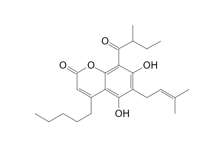 2H-1-Benzopyran-2-one, 5,7-dihydroxy-6-(3-methyl-2-butenyl)-8-(2-methyl-1-oxobutyl)-4-pentyl-, (.+-.)-