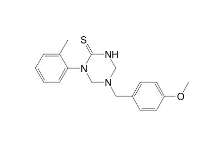 1,3,5-Triazine-2(1H)-thione, tetrahydro-5-[(4-methoxyphenyl)methyl]-1-(2-methylphenyl)-