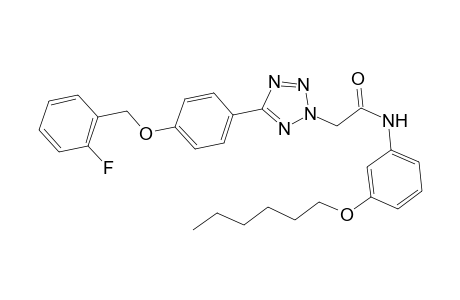 2-[5-[4-(2-fluorobenzyl)oxyphenyl]tetrazol-2-yl]-N-(3-hexoxyphenyl)acetamide