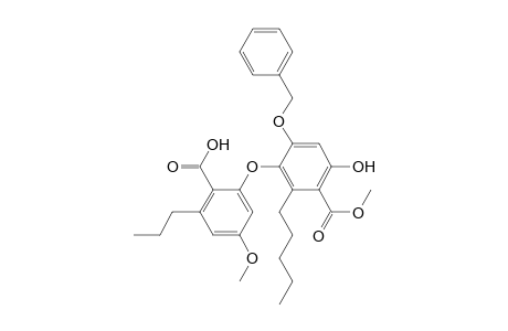 Benzoic acid, 3-(2-carboxy-5-methoxy-3-propylphenoxy)-6-hydroxy-2-pentyl-4-(phenylmethoxy)-, 1-methyl ester