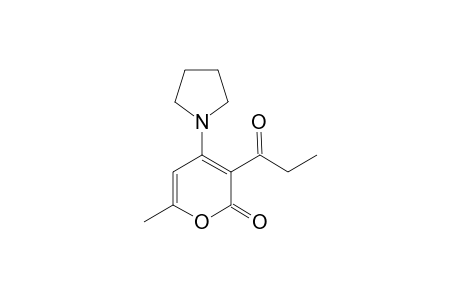 2H-Pyran-2-one, 6-methyl-3-(1-oxopropyl)-4-(1-pyrrolidinyl)-