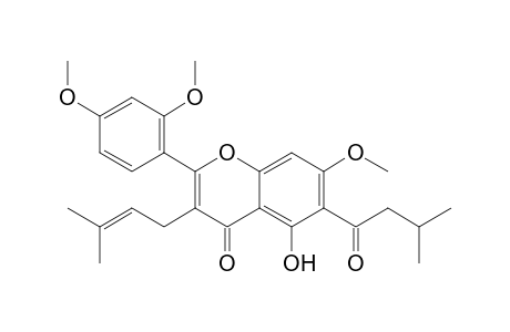 2-(2,4-Dimethoxyphenyl)-5-hydroxy-7-methoxy-3-(3-methylbut-2-en-1-yl)-6-(3-methylbutanoyl)-4H-chromen-4-one