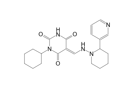 (5E)-1-cyclohexyl-5-({[2-(3-pyridinyl)-1-piperidinyl]amino}methylene)-2,4,6(1H,3H,5H)-pyrimidinetrione