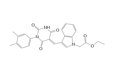 ethyl {3-[(E)-(1-(3,4-dimethylphenyl)-2,4,6-trioxotetrahydro-5(2H)-pyrimidinylidene)methyl]-1H-indol-1-yl}acetate
