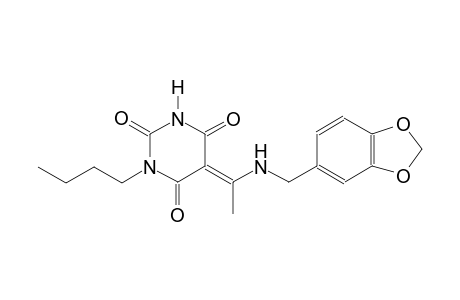 (5E)-5-{1-[(1,3-benzodioxol-5-ylmethyl)amino]ethylidene}-1-butyl-2,4,6(1H,3H,5H)-pyrimidinetrione