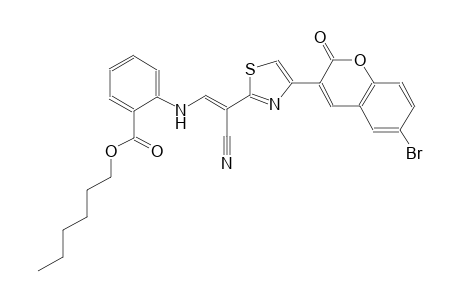 hexyl 2-({(E)-2-[4-(6-bromo-2-oxo-2H-chromen-3-yl)-1,3-thiazol-2-yl]-2-cyanoethenyl}amino)benzoate