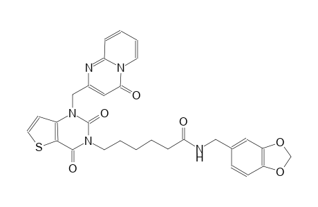 N-(1,3-benzodioxol-5-ylmethyl)-6-(2,4-dioxo-1-[(4-oxo-4H-pyrido[1,2-a]pyrimidin-2-yl)methyl]-1,4-dihydrothieno[3,2-d]pyrimidin-3(2H)-yl)hexanamide