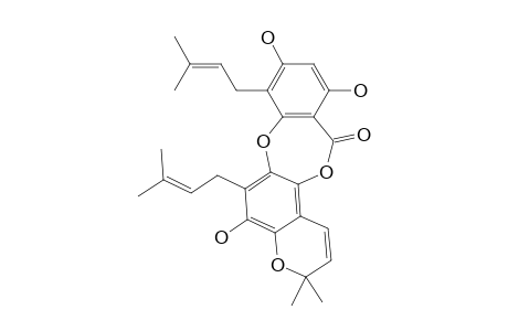 OLIVERIDEPSIDONE-D;1,3,7-TRIHYDROXY-9,9-DIMETHYL-4,6-BIS-(3-METHYL-2-BUTEN-1-YL)-9H,13H-[1,4]-BENZODIOXEPINO-[3,2-D]-BENZOPYRAN-13-ONE