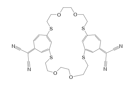 15,30-Bis(dicyanomethylene)-5,8,21,24-pentaoxa-2,11,18,27-tetrathiatricyclo[19.4..1(12,17)]tritriacontanesa-1(33),12(18),13,16,28,31-hexaene