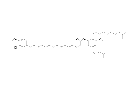 2,4,6,8,10,12,14-Pentadecaheptaenoic acid, 15-(3-chloro-4-methoxyphenyl)-, 3-methoxy-2-(9-methyldecyl)-5-(4-methylpentyl)phenyl ester