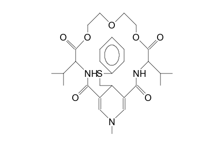 4,14-Diisopropyl-19-methyl-21-benzylthio-6,9,12-trioxa-3,16,19-triaza-bicyclo(15.3.1)heneicosa-17,20-diene-2,15,13,16-te