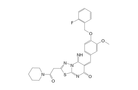 (6E)-6-{4-[(2-fluorobenzyl)oxy]-3-methoxybenzylidene}-5-imino-2-[2-oxo-2-(1-piperidinyl)ethyl]-5,6-dihydro-7H-[1,3,4]thiadiazolo[3,2-a]pyrimidin-7-one