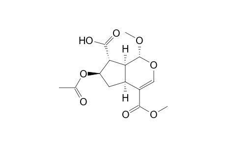 (+/-)-6beta-Acetoxy-1alpha-methoxy-4-methoxycarbonyl-1,4aalpha,5,6,7,7aalpha-hexahydrocyclopenta[c]-pyran-7alpha-carboxylic acid