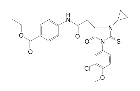 Benzoic acid, 4-[[2-[1-(3-chloro-4-methoxyphenyl)-3-cyclopropyl-5-oxo-2-thioxo-4-imidazolidinyl]acetyl]amino]-, ethyl ester