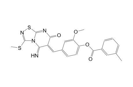 4-[(Z)-(5-imino-3-(methylsulfanyl)-7-oxo-5H-[1,2,4]thiadiazolo[4,5-a]pyrimidin-6(7H)-ylidene)methyl]-2-methoxyphenyl 3-methylbenzoate